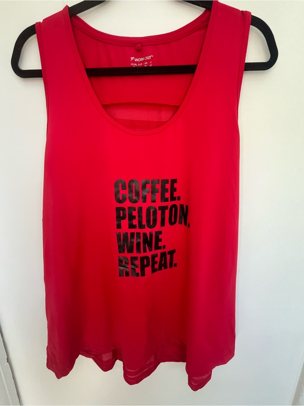 Athletic Cycling Workout Red Graphic Tank Top Coffee Peloton Wine Repeat Sz 16